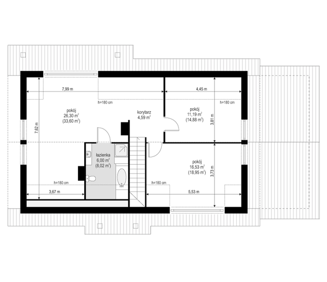 Rzut poddasza POW. 80,0 m²