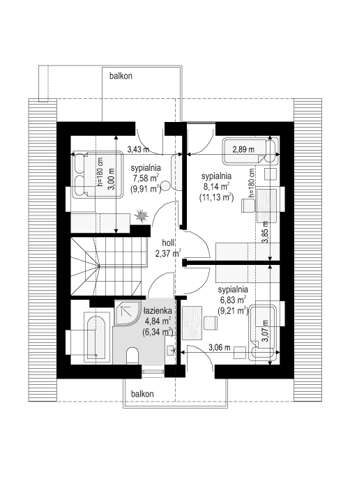 Rzut poddasza POW. 39,0 m²
