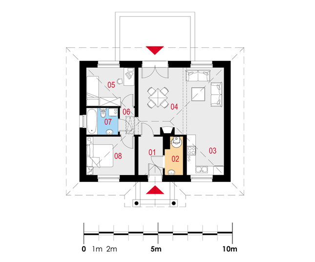 Rzut parteru POW. 60,9 m²