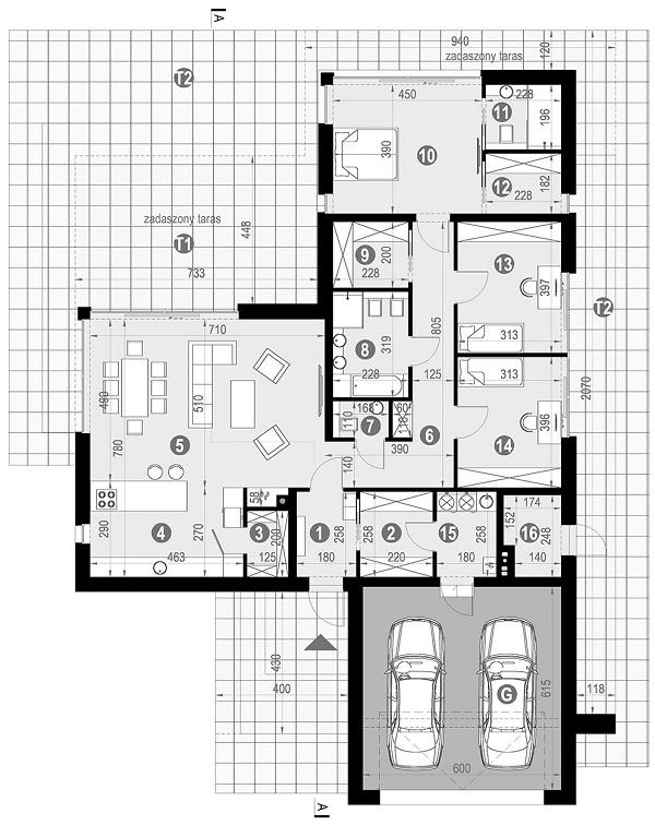 Rzut parteru POW. 186,0 m²