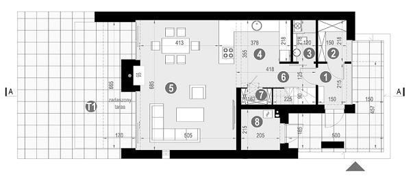 Rzut parteru POW. 60,8 m²