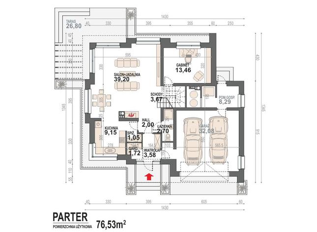Rzut parteru lustro POW. 116,9 m²