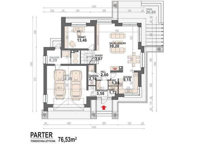Rzut parteru POW. 116,9 m²