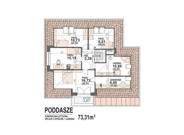 Rzut poddasza lustro POW. 116,4 m²