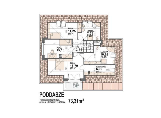 Rzut poddasza lustro POW. 118,3 m²