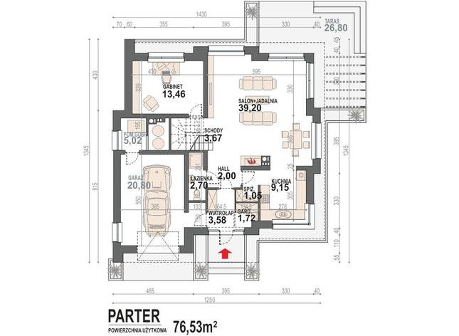 Rzut parteru POW. 102,4 m²