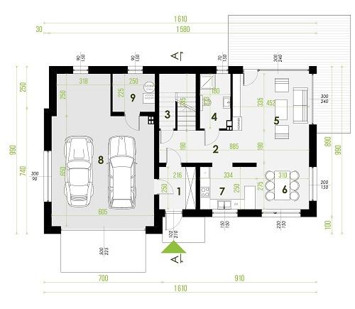 Rzut parteru POW. 116,9 m²
