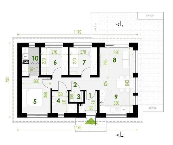 Rzut parteru POW. 64,7 m²