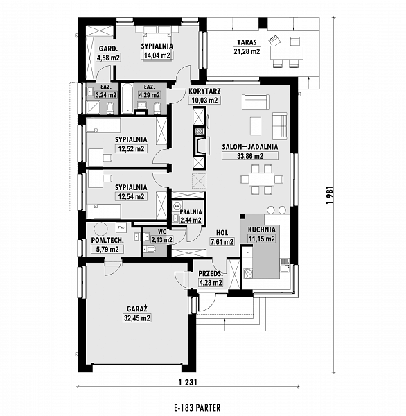 Rzut parteru POW. 161,0 m²