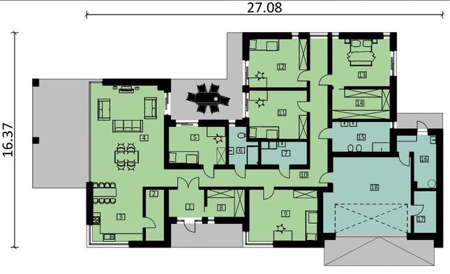 Rzut parteru POW. 281,8 m²