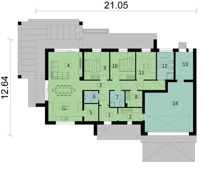 Rzut parteru POW. 169,6 m²