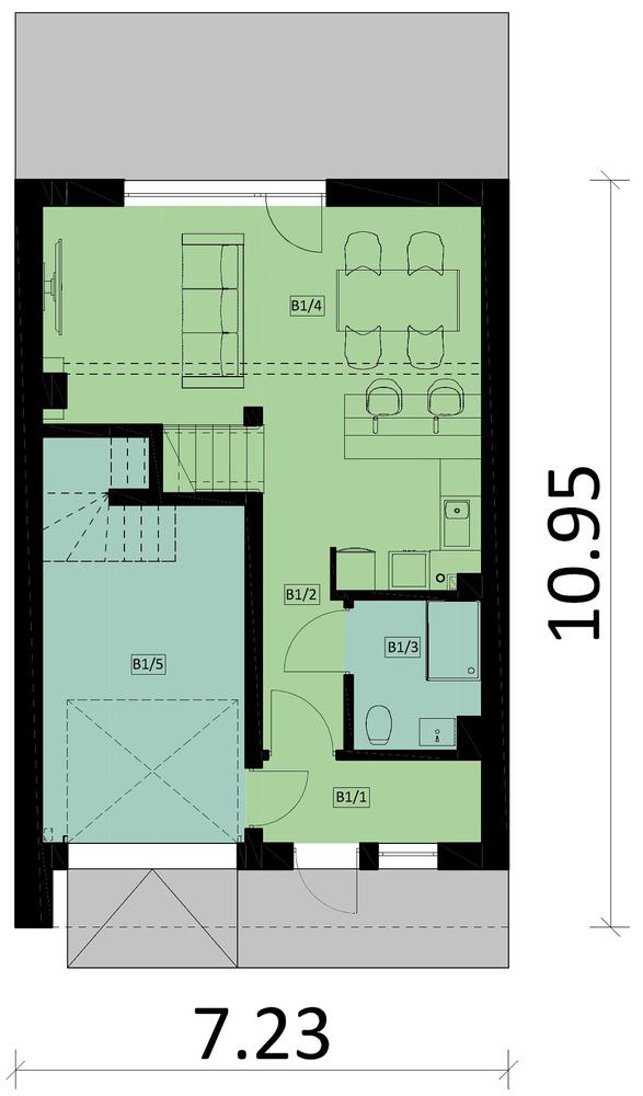 Rzut parteru POW. 57,3 m²