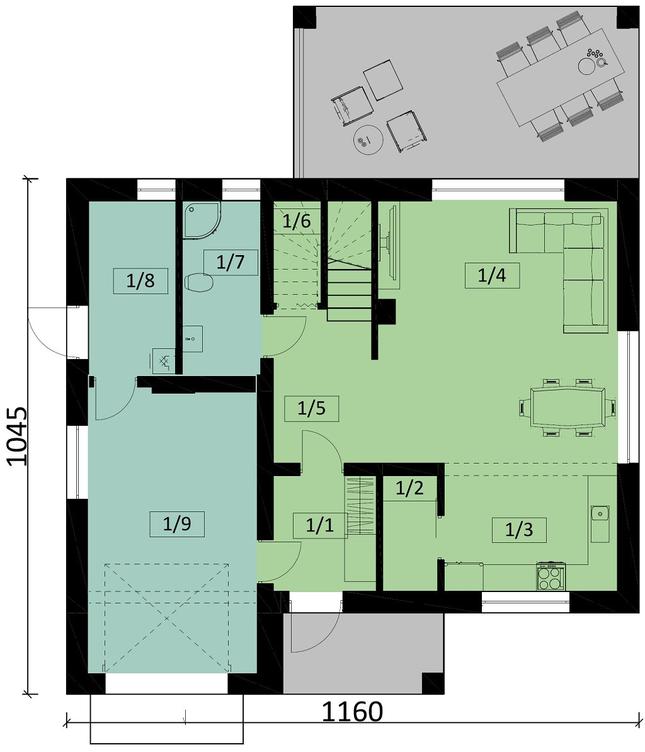 Rzut parteru POW. 82,2 m²