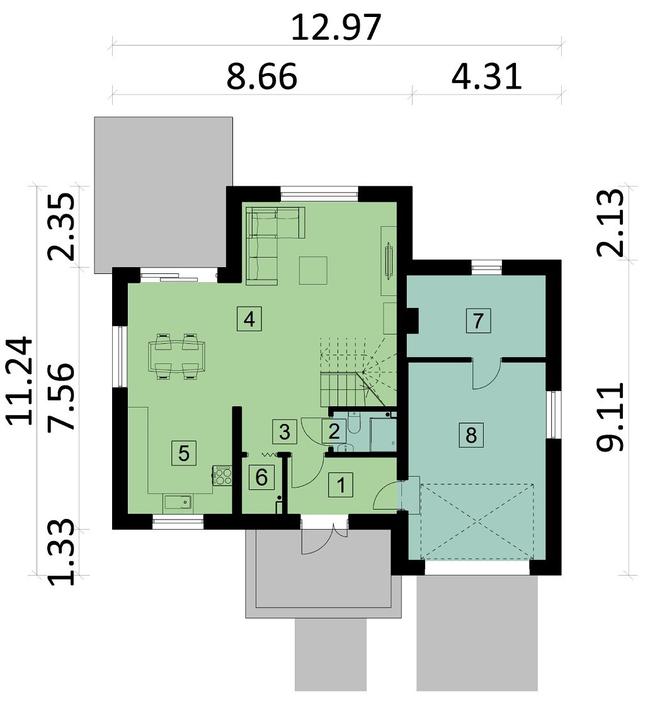 Rzut parteru POW. 93,2 m²