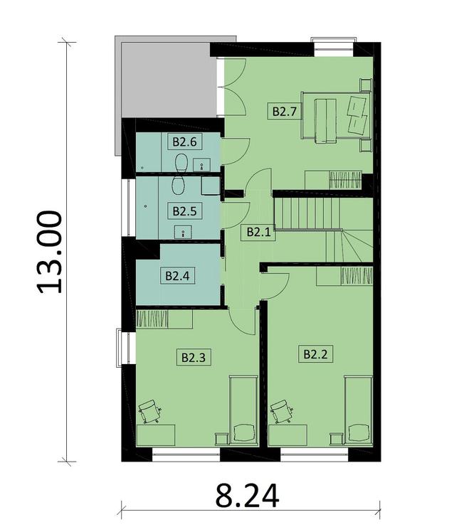 Rzut piętra POW. 77,6 m²
