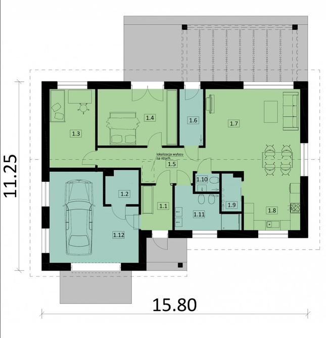 Rzut parteru POW. 129,6 m²