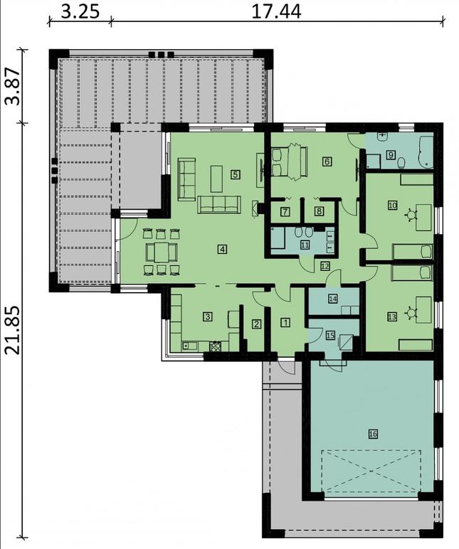 Rzut parteru POW. 206,4 m²