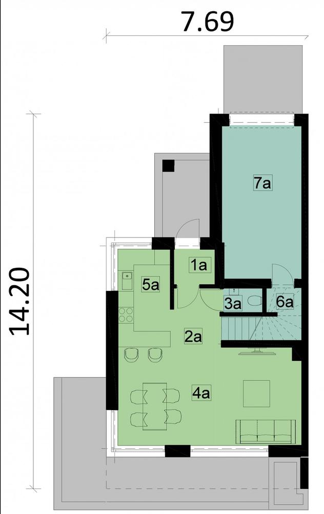 Rzut parteru POW. 61,2 m²