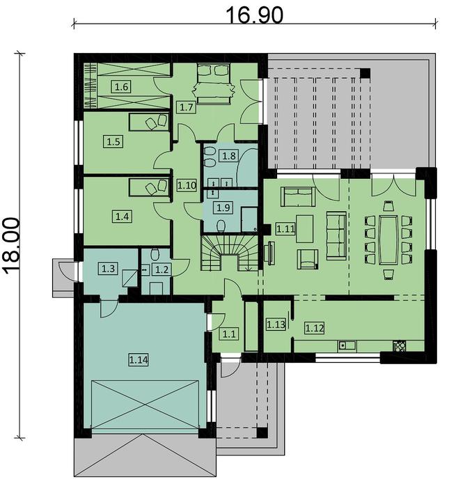 Rzut parteru POW. 182,1 m²