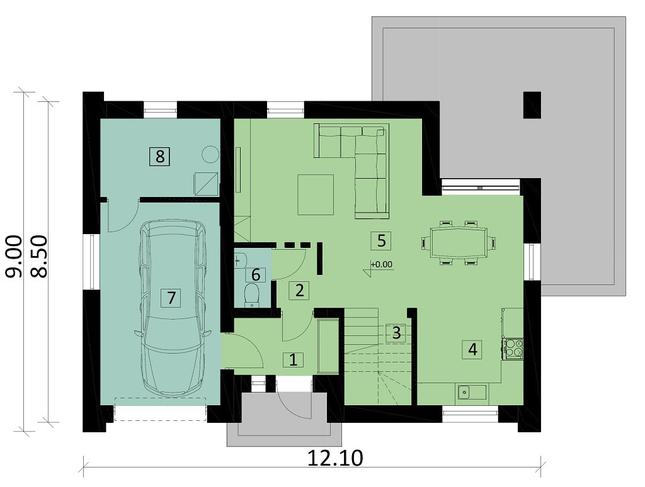 Rzut parteru POW. 72,8 m²