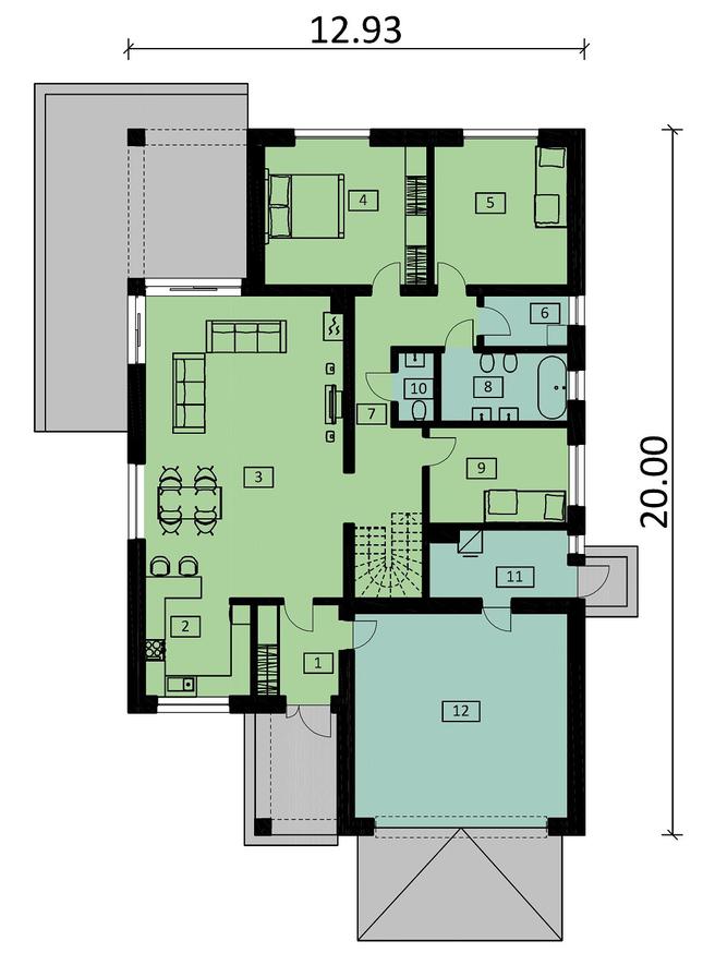Rzut parteru POW. 180,7 m²