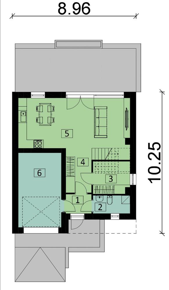 Rzut parteru POW. 65,6 m²