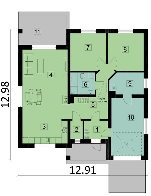 Rzut parteru POW. 117,8 m²