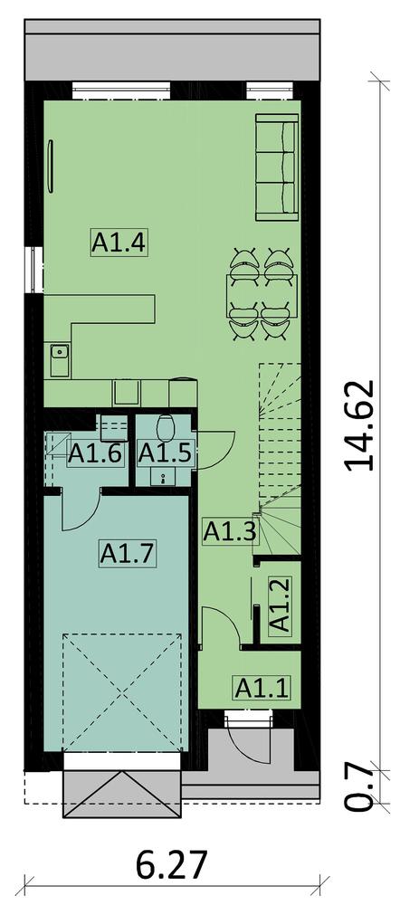 Rzut parteru POW. 70,7 m²
