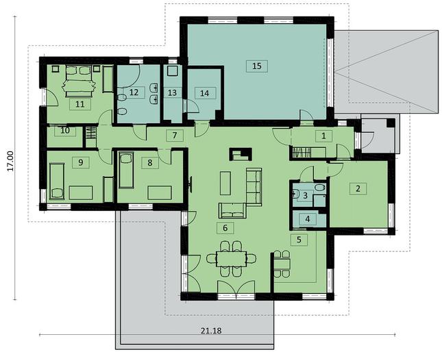 Rzut parteru POW. 208,4 m²