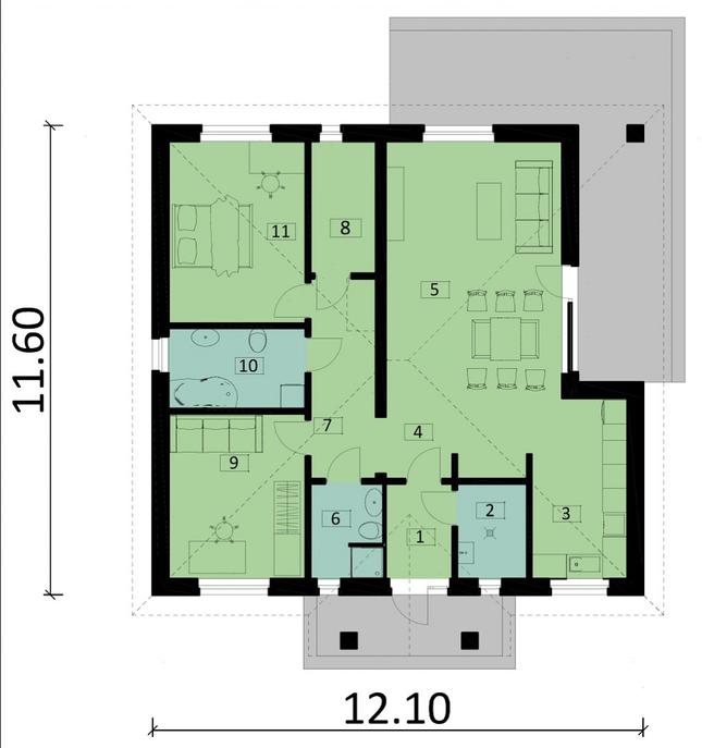Rzut parteru POW. 104,7 m²