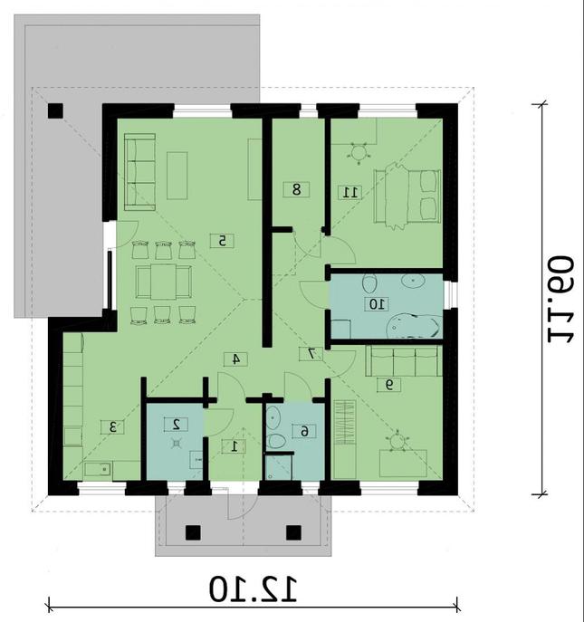 Rzut parteru lustro POW. 104,7 m²