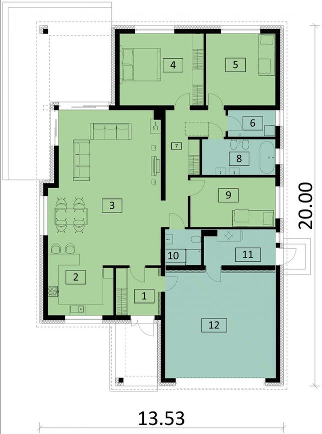 Rzut parteru POW. 188,8 m²