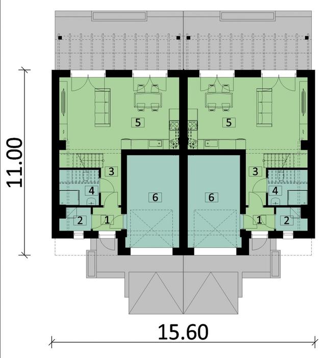 Rzut parteru POW. 126,6 m²