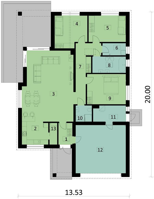 Rzut parteru POW. 188,2 m²