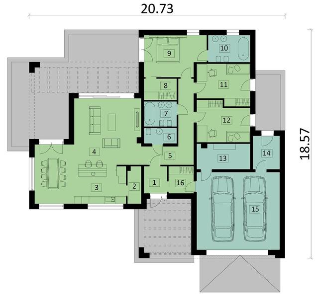 Rzut parteru POW. 203,7 m²