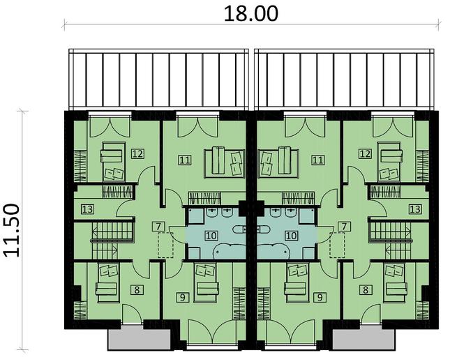 Rzut piętra POW. 149,0 m²