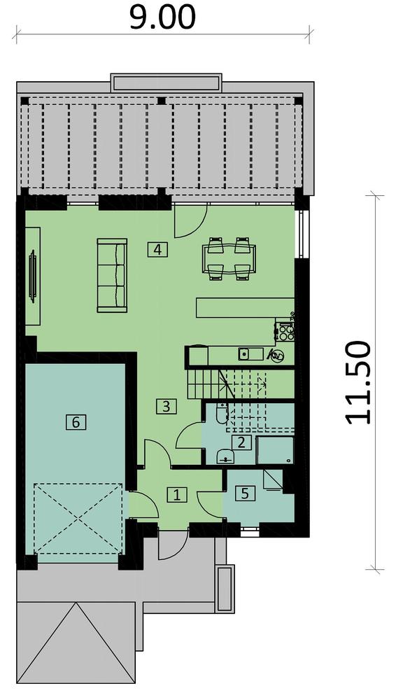 Rzut parteru POW. 77,3 m²