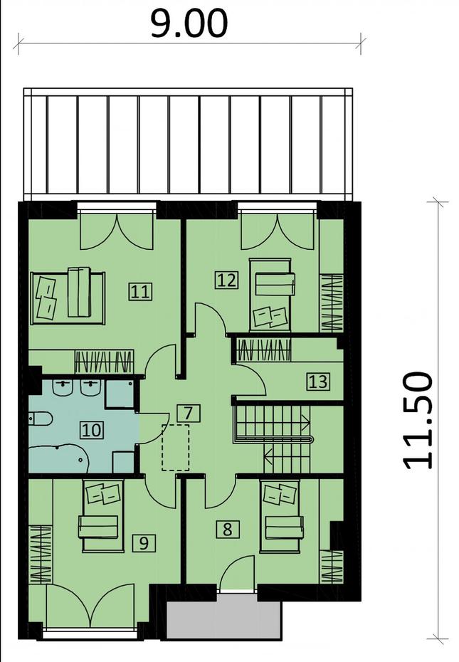 Rzut piętra POW. 74,5 m²