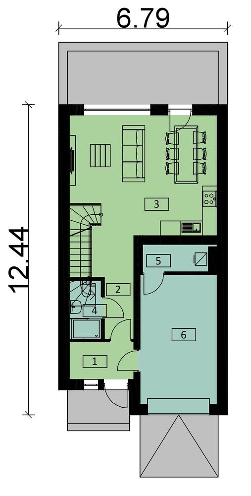 Rzut parteru POW. 60,5 m²
