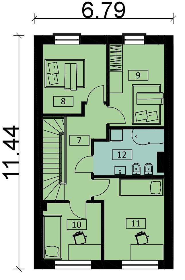 Rzut piętra POW. 59,9 m²