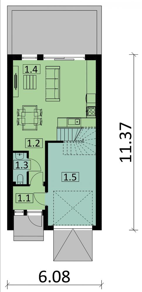 Rzut parteru POW. 52,9 m²