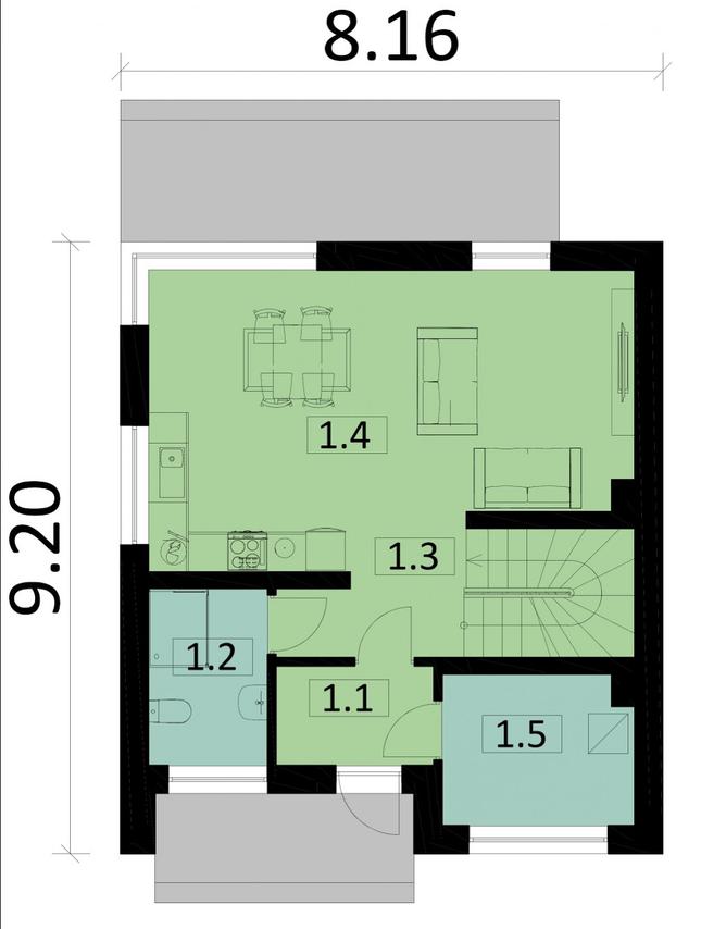 Rzut parteru POW. 54,2 m²