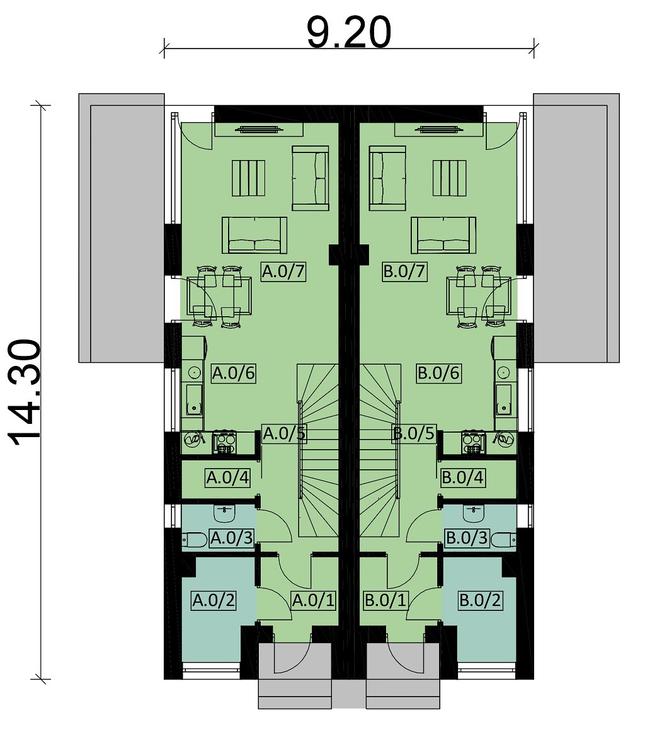 Rzut parteru POW. 89,9 m²