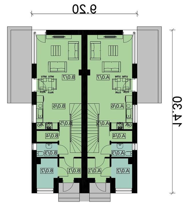 Rzut parteru lustro POW. 89,9 m²