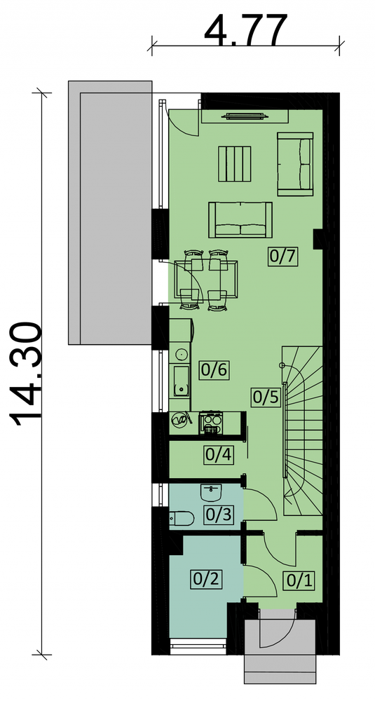 Rzut parteru POW. 45,0 m²