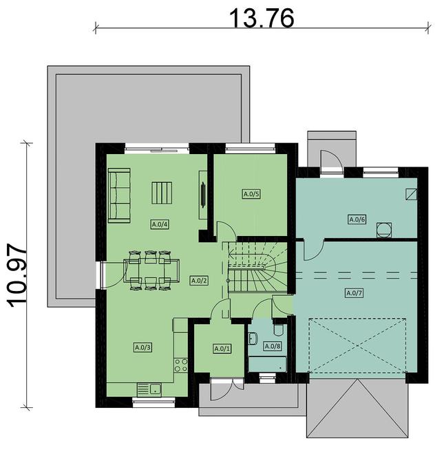 Rzut parteru POW. 108,6 m²