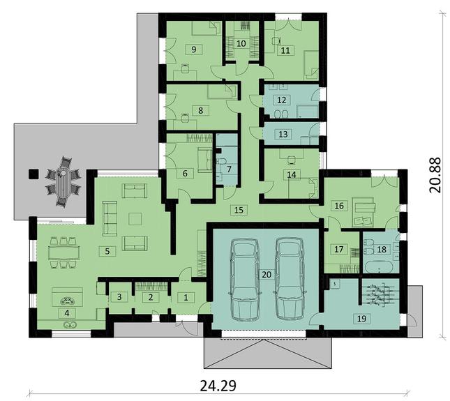 Rzut parteru POW. 297,3 m²