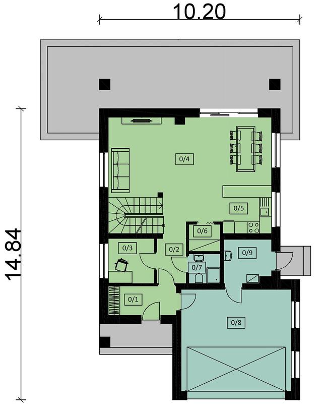 Rzut parteru POW. 100,0 m²