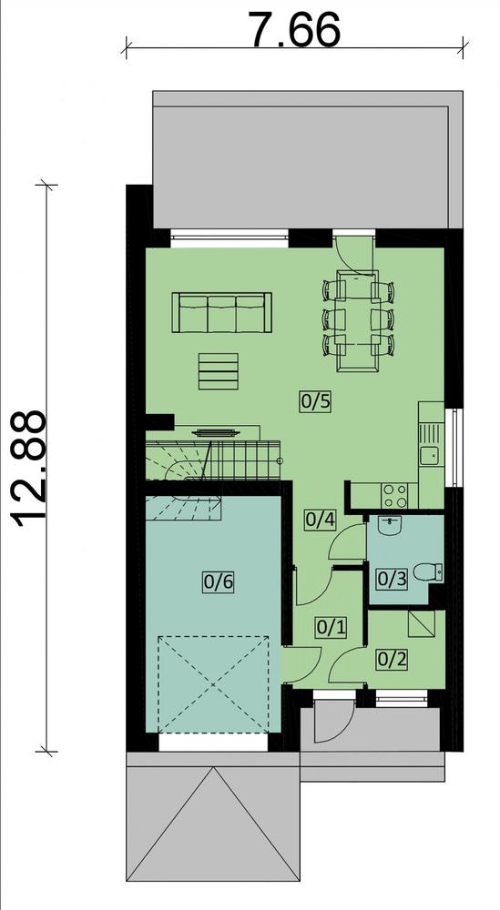 Rzut parteru POW. 65,9 m²