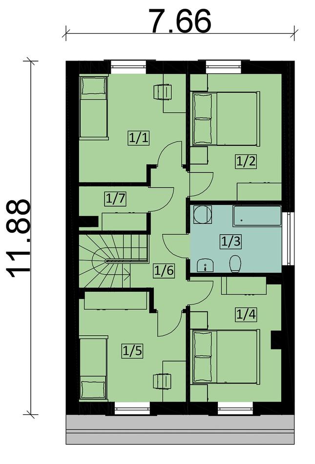 Rzut piętra POW. 67,4 m²